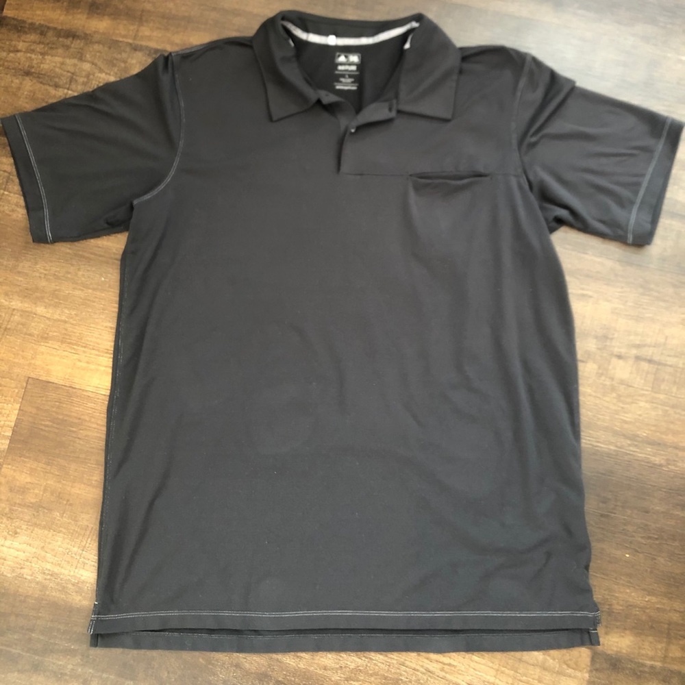 Men’s L Adidas black golf shirt w/front pocket.